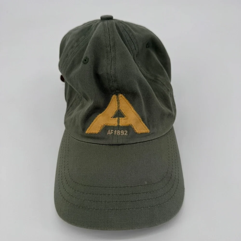 Vintage Abercrombie & Fitch Mens Green Cotton Twill Baseball Hat Leather Strap